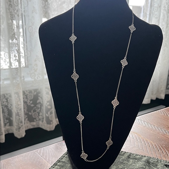 Liz Claiborne Jewelry - Vintage Liz Claiborne Filigree Chain Necklace | Long Minimalist Silver Tone